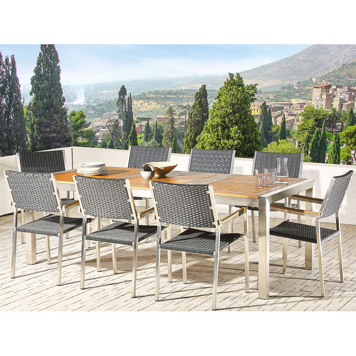 Garden Dining Set 8 Seater GROSSETO Eucalyptus Wood Brown/ Black