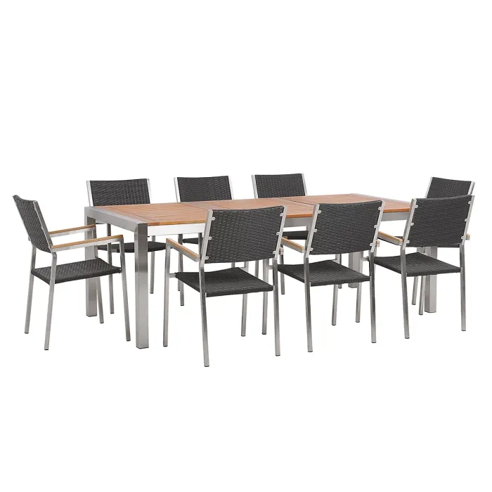 Garden Dining Set 8 Seater GROSSETO Eucalyptus Wood Brown/ Black