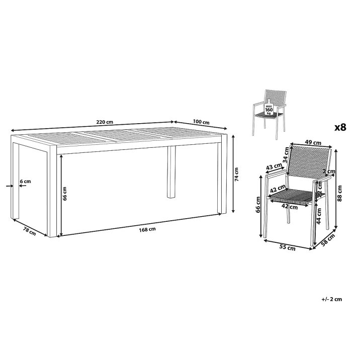 Garden Dining Set 8 Seater GROSSETO Eucalyptus Wood Brown/ Black