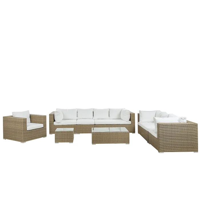 Garden Lounge Set with Table 8 Seater MAESTRO Modular PE Rattan Light Brown