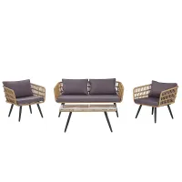 Garden Lounge Set with Table 4 Seater FOBELLO PE Rattan Beige