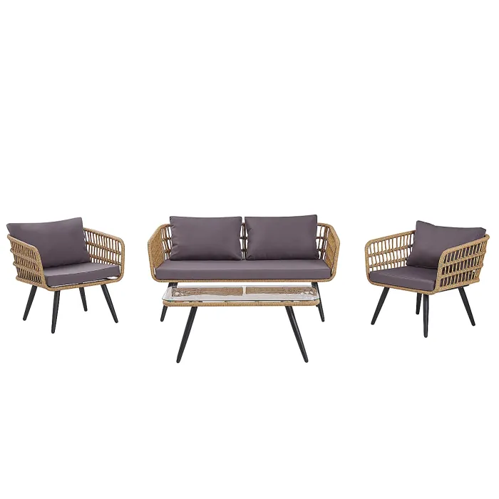 Garden Lounge Set with Table 4 Seater FOBELLO PE Rattan Beige