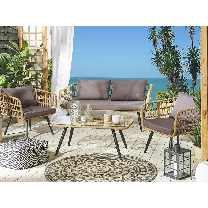 Garden Lounge Set with Table 4 Seater FOBELLO PE Rattan Beige