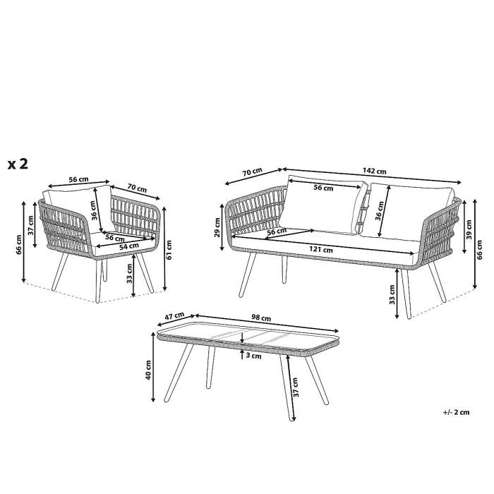 Garden Lounge Set with Table 4 Seater FOBELLO PE Rattan Beige
