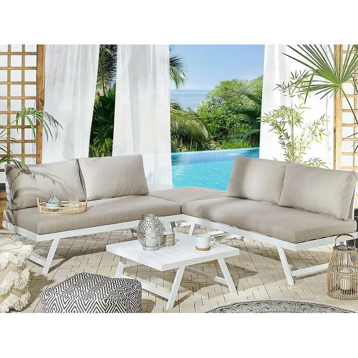 Garden Corner Sofa with Table 5 Seater COCCORINO Metal Taupe