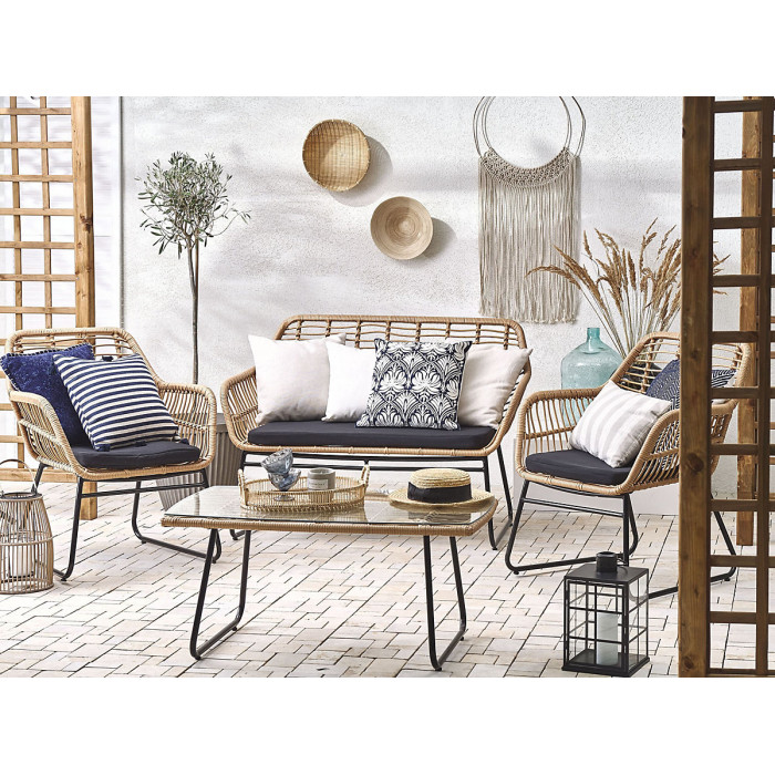 Garden Lounge Set with Table 4 Seater MINORI PE Rattan Beige