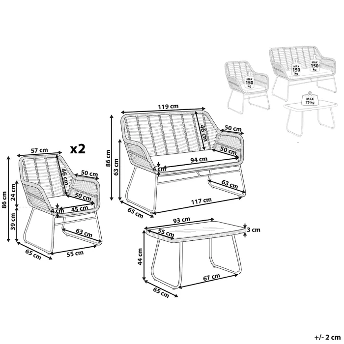 Garden Lounge Set with Table 4 Seater MINORI PE Rattan Beige
