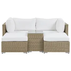Garden Lounge Set with Table 2 Seater NOTO Modular PE Rattan Light Brown