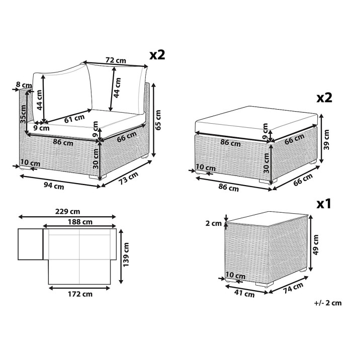 Garden Lounge Set with Table 2 Seater NOTO Modular PE Rattan Light Brown
