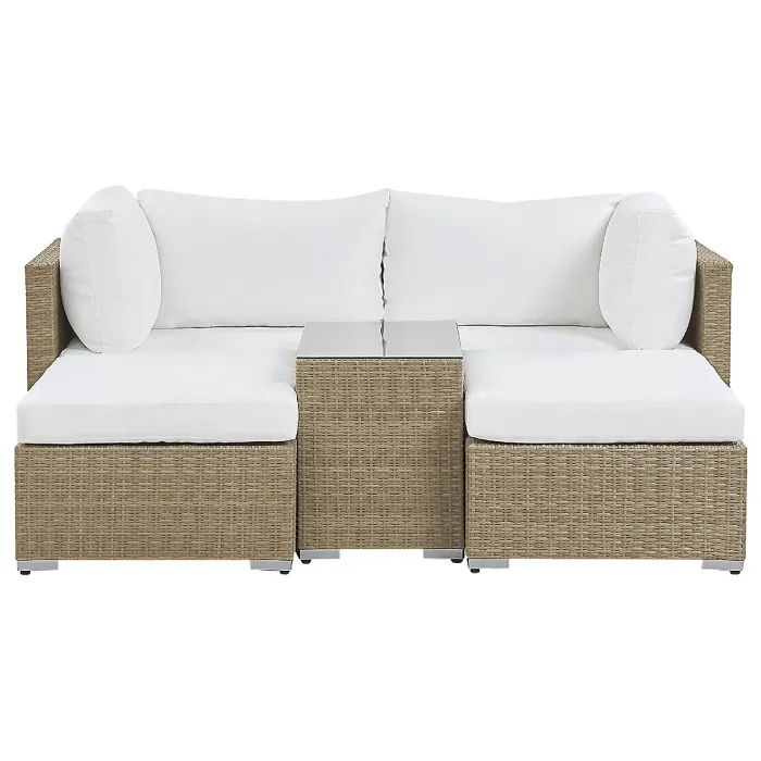 Garden Lounge Set with Table 2 Seater NOTO Modular PE Rattan Light Brown