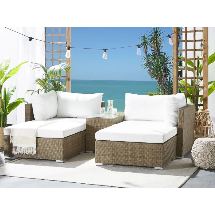 Garden Lounge Set with Table 2 Seater NOTO Modular PE Rattan Light Brown
