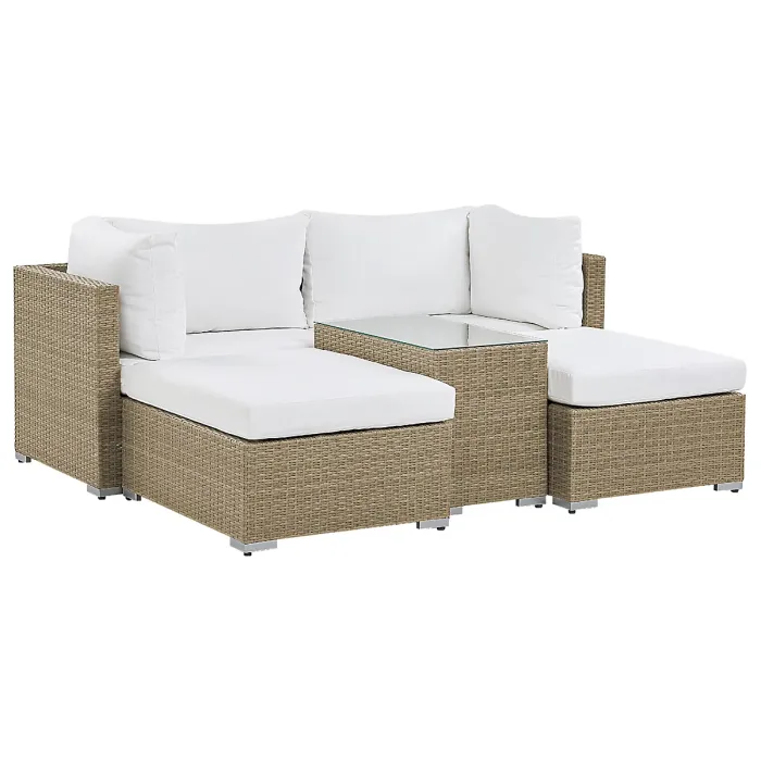 Garden Lounge Set with Table 2 Seater NOTO Modular PE Rattan Light Brown