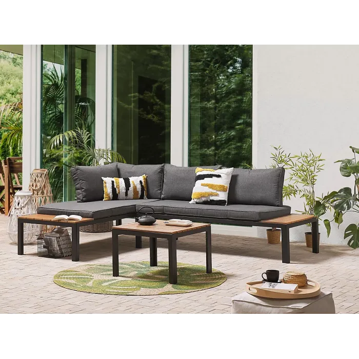 Garden Corner Sofa with Table 4 Seater PIENZA II Right Hand Modular Grey