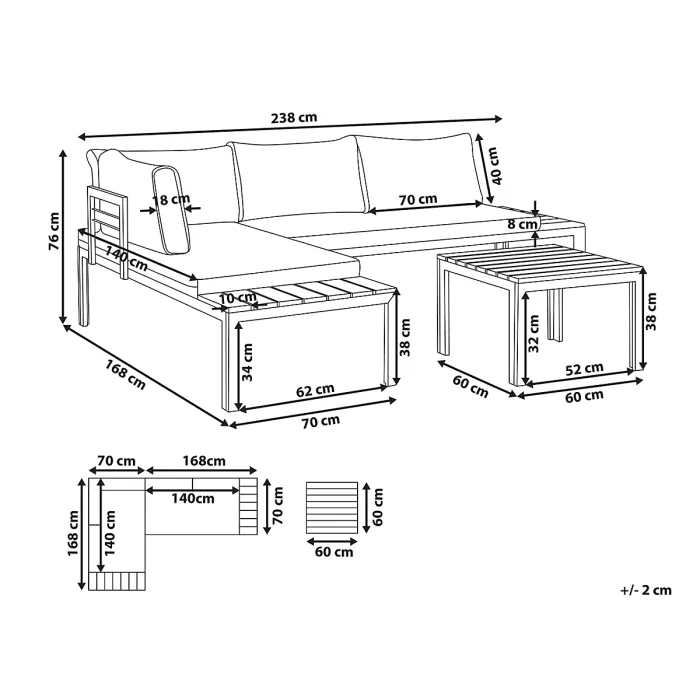 Garden Corner Sofa with Table 4 Seater PIENZA II Right Hand Modular Grey