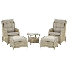 Garden Lounge Set with Table and Ottoman 2 Seater PONZA PE Rattan Beige