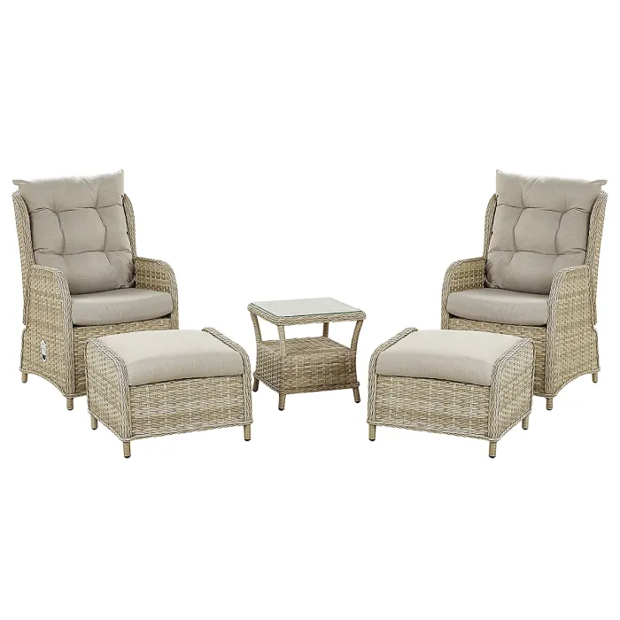 Garden Lounge Set with Table and Ottoman 2 Seater PONZA PE Rattan Beige