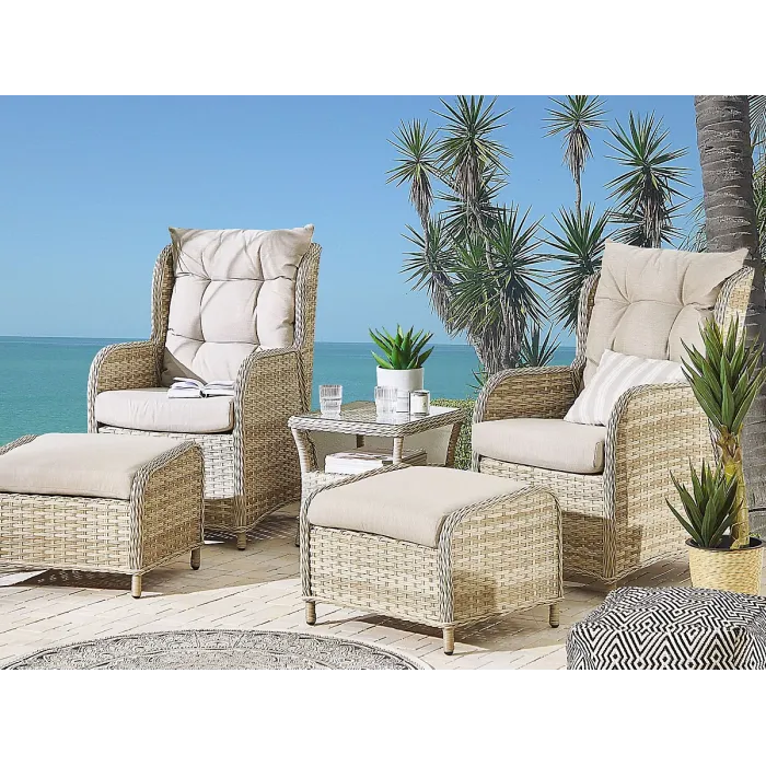 Garden Lounge Set with Table and Ottoman 2 Seater PONZA PE Rattan Beige