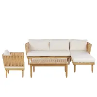 Garden Lounge Set with Table 4 Seater CREMONA Left Hand Acacia Wood Off-White