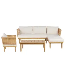 Garden Lounge Set with Table 4 Seater CREMONA Left Hand Acacia Wood Off-White