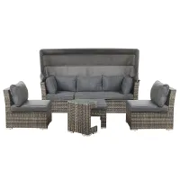 Garden Lounge Set with Table 6 Seater CORTE Modular PE Rattan Dark Brown