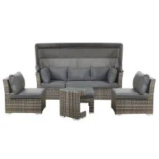 Garden Lounge Set with Table 6 Seater CORTE Modular PE Rattan Dark Brown
