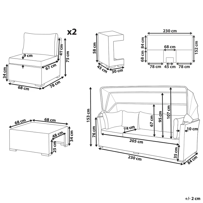 Garden Lounge Set with Table 6 Seater CORTE Modular PE Rattan Dark Brown