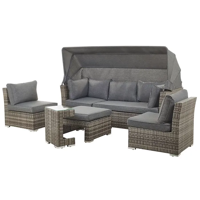Garden Lounge Set with Table 6 Seater CORTE Modular PE Rattan Dark Brown