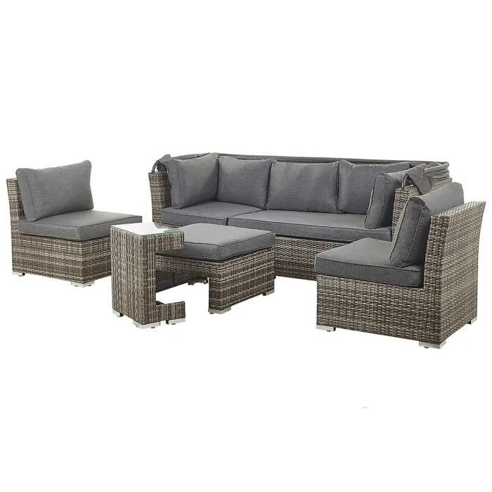 Garden Lounge Set with Table 6 Seater CORTE Modular PE Rattan Dark Brown
