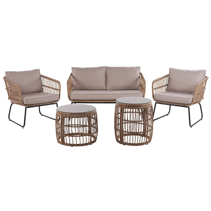 Garden Lounge Set with Table 4 Seater RAVELLO PE Rattan Natural