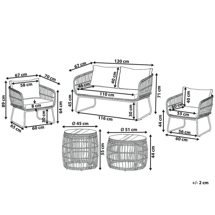 Garden Lounge Set with Table 4 Seater RAVELLO PE Rattan Natural
