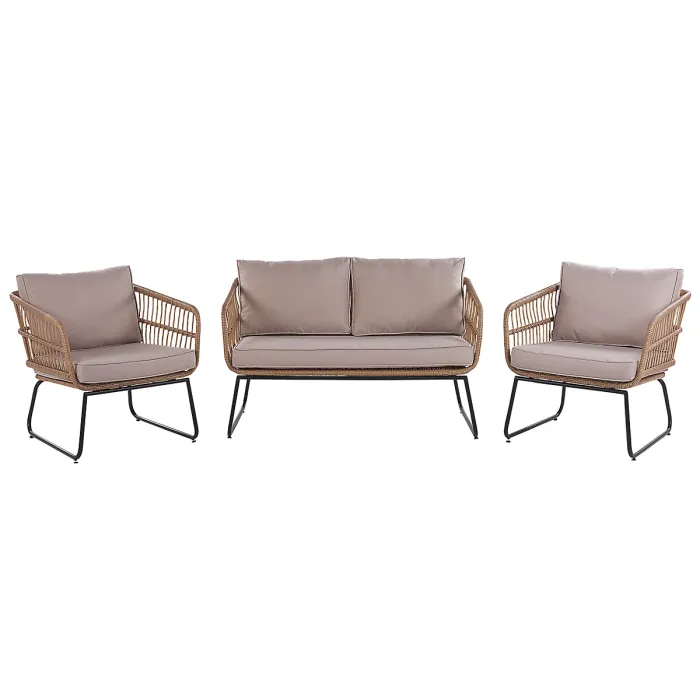 Garden Lounge Set with Table 4 Seater RAVELLO PE Rattan Natural