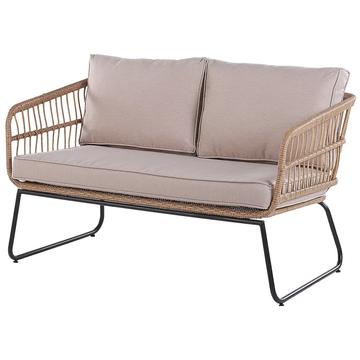 Garden Lounge Set with Table 4 Seater RAVELLO PE Rattan Natural