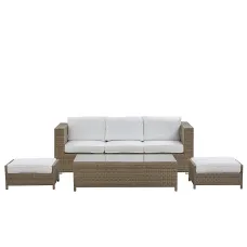 Garden Lounge Set with Table and Ottoman 5 Seater BELLUNO PE Rattan White