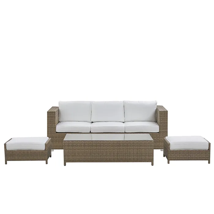 Garden Lounge Set with Table and Ottoman 5 Seater BELLUNO PE Rattan White