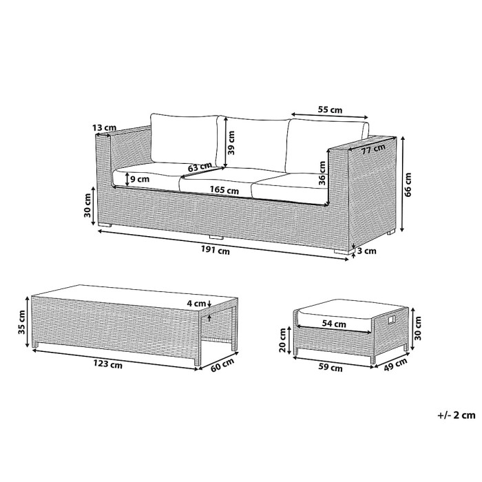 Garden Lounge Set with Table and Ottoman 5 Seater BELLUNO PE Rattan White