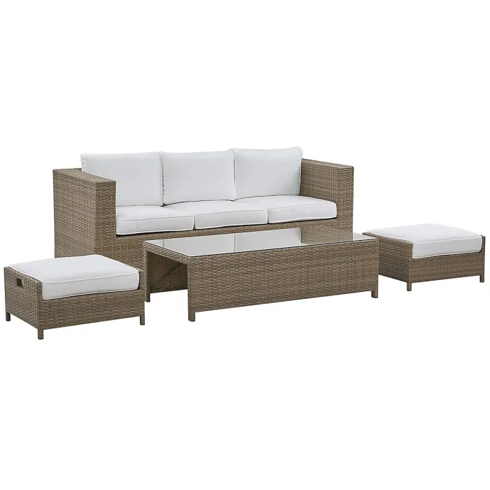 Garden Lounge Set with Table and Ottoman 5 Seater BELLUNO PE Rattan White