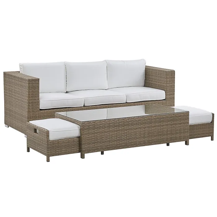 Garden Lounge Set with Table and Ottoman 5 Seater BELLUNO PE Rattan White