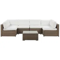 Garden Corner Sofa with Table 6 Seater BELVEDERE PE Rattan White