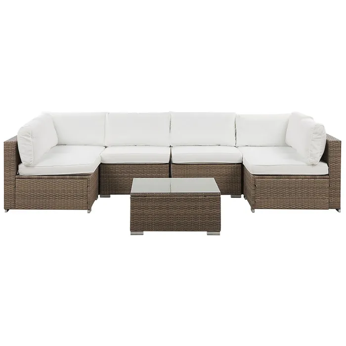 Garden Corner Sofa with Table 6 Seater BELVEDERE PE Rattan White