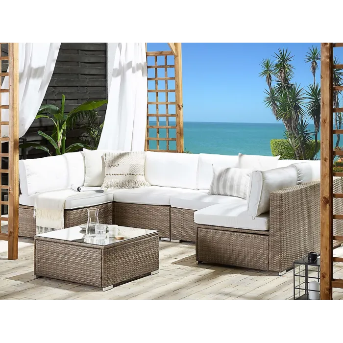 Garden Corner Sofa with Table 6 Seater BELVEDERE PE Rattan White