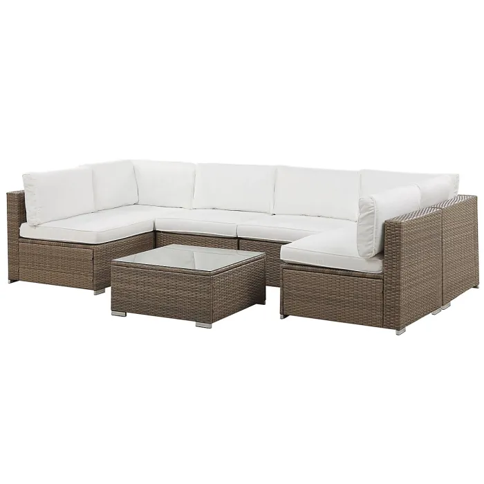 Garden Corner Sofa with Table 6 Seater BELVEDERE PE Rattan White