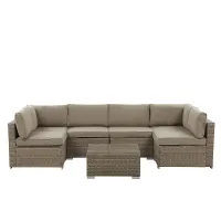 Garden Corner Sofa with Table 6 Seater BELVEDERE PE Rattan Brown