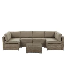 Garden Corner Sofa with Table 6 Seater BELVEDERE PE Rattan Brown