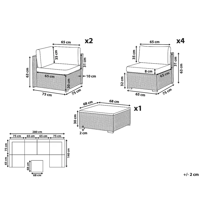 Garden Corner Sofa with Table 6 Seater BELVEDERE PE Rattan Brown