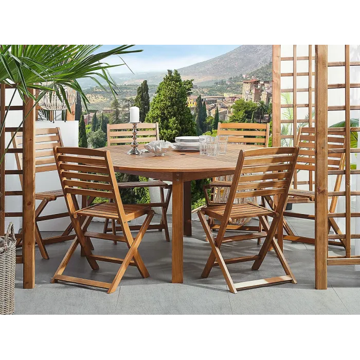 Garden Dining Set 6 Seater TOLVE Acacia Wood Brown