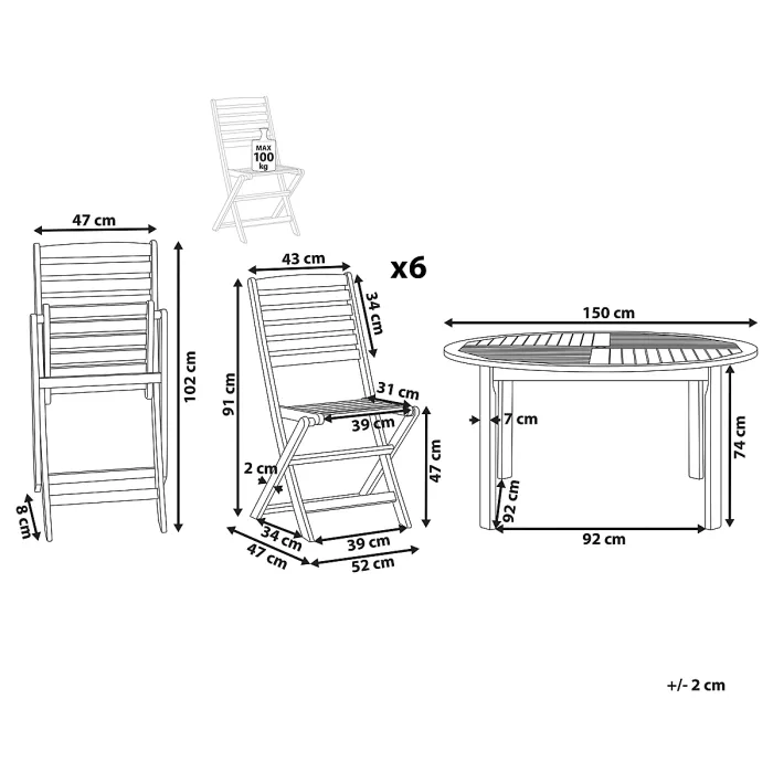 Garden Dining Set 6 Seater TOLVE Acacia Wood Brown