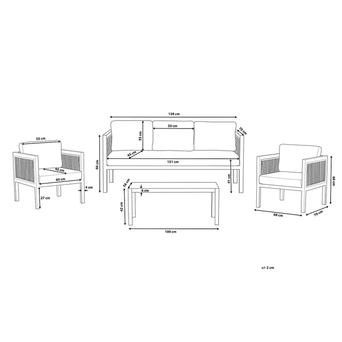 Garden Lounge Set with Table 5 Seater BORELLO Metal White