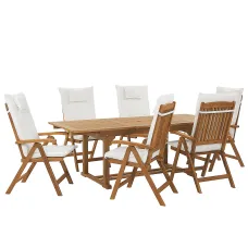 Garden Dining Set 6 Seater JAVA with Cushions Acacia Wood Off-White