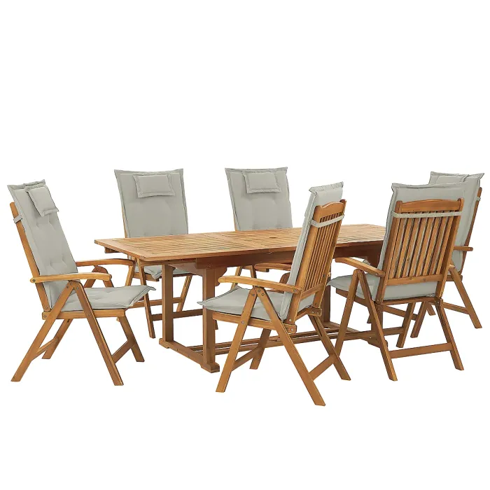 Garden Dining Set 6 Seater JAVA with Cushions Acacia Wood Taupe