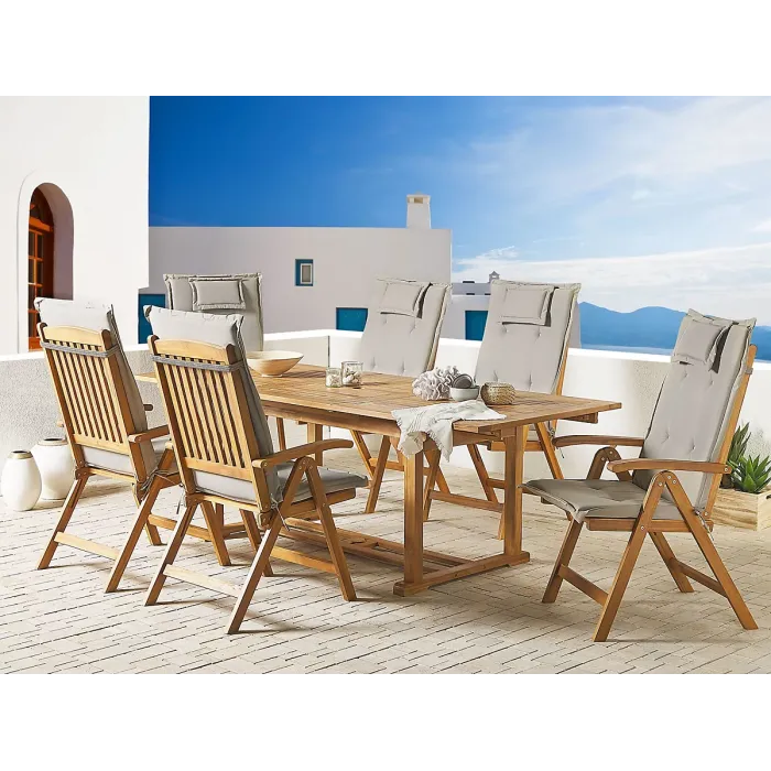 Garden Dining Set 6 Seater JAVA with Cushions Acacia Wood Taupe
